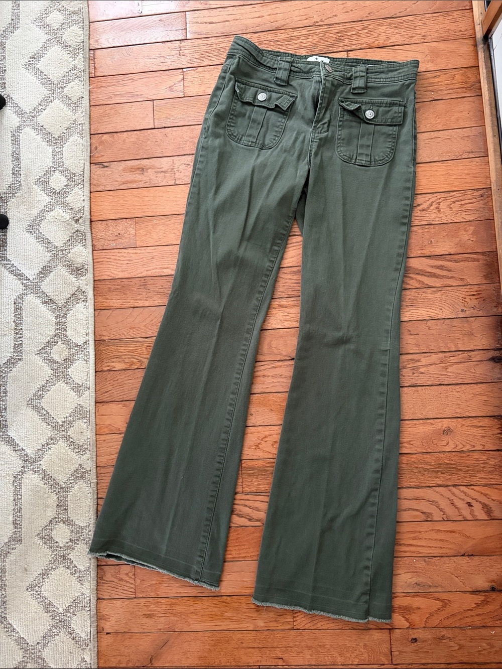 True Craft Olive Bootcut Pants with Front Flap Pockets